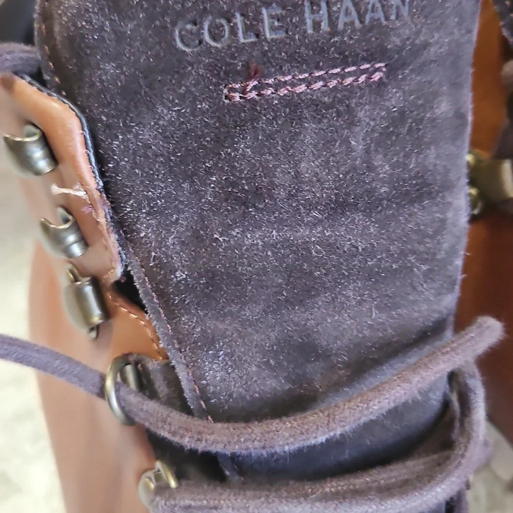 Cole Haan Brown Leather Hiking-Style Boots with Dark Brown Accents